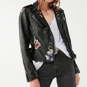 Blank NYC “As You Wish” Black Vegan Leather Jacket-Bed Of Roses Style embroidery